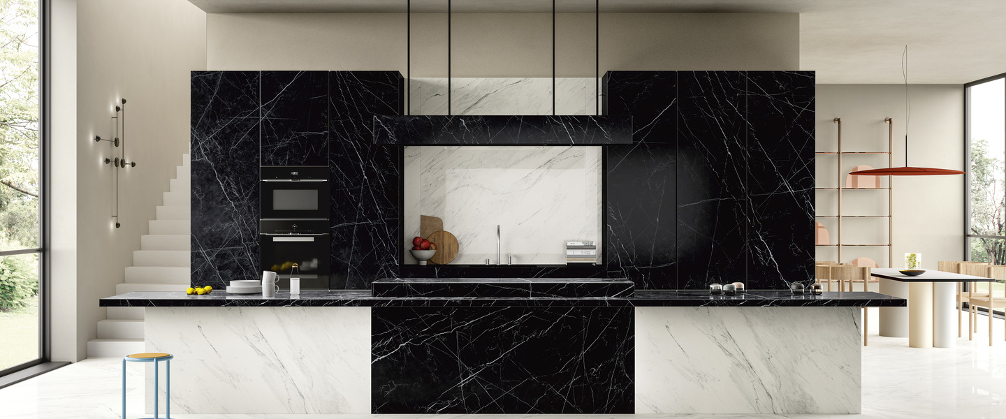 Küchenarbeitsplatte Effekte Marmor dark marquina