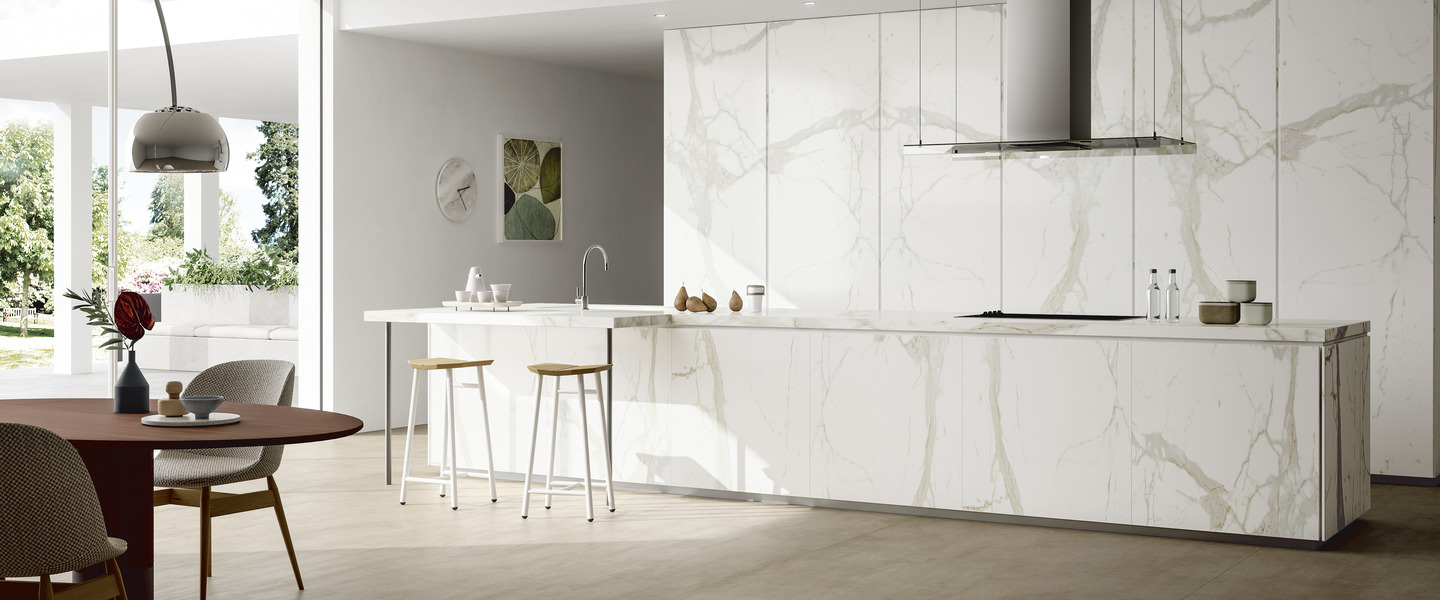Küchenarbeitsplatte Effekte Marmor white calacatta
