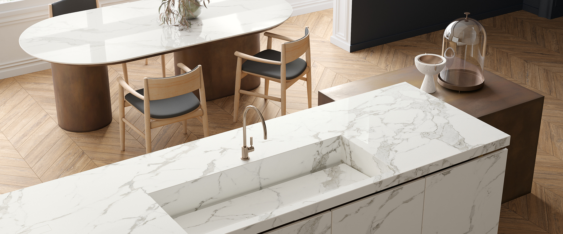 Countertops in weißer Marmoroptik: 4 Kombinationen